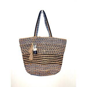 C&C California Cotton Jute Beach Tote Bag Natural Blue Large NWT Beach Travel